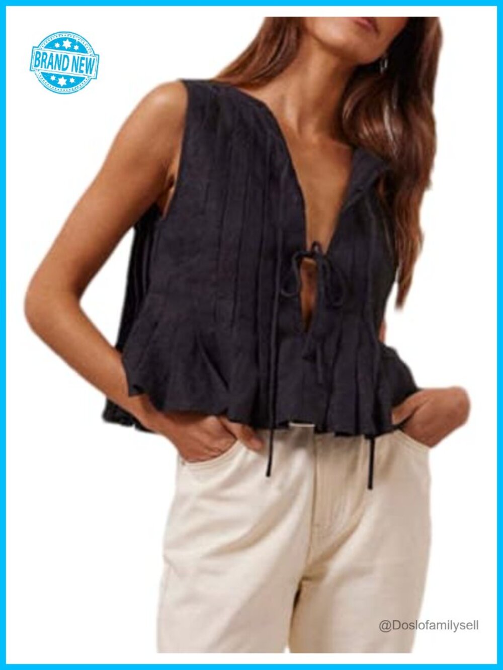 Linen Peplum Top Tie Front Babydoll Sleeveless Women Cute Summer Blouse
